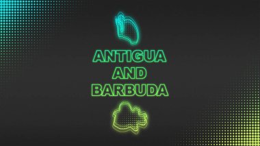 Neon Antigua and Barbuda Map Outline Futuristic Digital Glow Halftone Illustration
