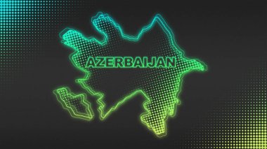 Neon Azerbaijan Map Outline Futuristic Digital Glow Halftone Illustration