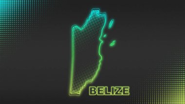 Neon Belize Map Outline Futuristic Digital Glow Halftone Illustration