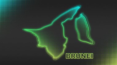 Neon Brunei Map Outline Futuristic Digital Glow Halftone Illustration