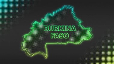 Neon Burkina Faso Map Outline Futuristic Digital Glow Halftone Illustration