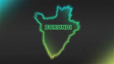 Neon Burundi Map Outline Futuristic Digital Glow Halftone Illustration