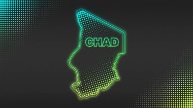Neon Çad Haritası Fütürist Dijital Işıltı YarıTonlama İllüstrasyonu