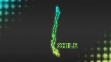 Neon Chile Map Outline Futuristic Digital Glow Halftone Illustration