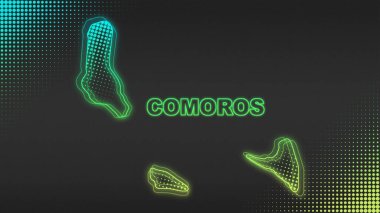 Neon Comoros Map Outline Futuristic Digital Glow Halftone Illustration