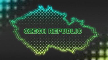 Neon Çek Cumhuriyeti Haritası Fütürist Dijital Işıltı Yarıtonlama İllüstrasyonu