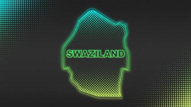 Neon Svaziland Haritası Fütüristik Dijital Işıltı YarıTonlama İllüstrasyonu