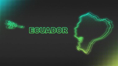 Neon Ekvador Haritası Fütüristik Dijital Parıltı YarıTonlama İllüstrasyonu