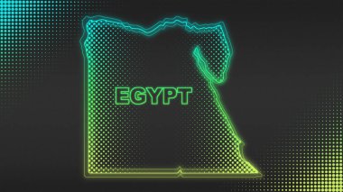 Neon Egypt Map Outline Futuristic Digital Glow Halftone Illustration