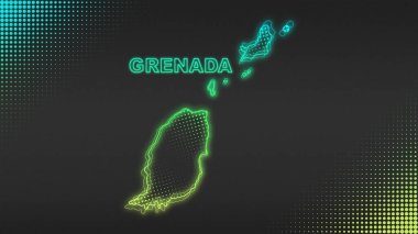 Neon Grenada  Map Outline Futuristic Digital Glow Halftone Illustration