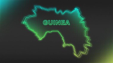 Neon Guinea Map Outline Futuristic Digital Glow Halftone Illustration