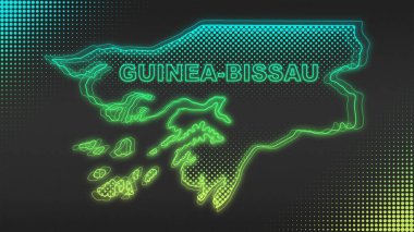 Neon Guinea-Bissau Map Outline Futuristic Digital Glow Halftone Illustration