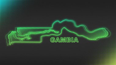 Neon Gambia Map Outline Futuristic Digital Glow Halftone Illustration