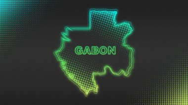 Neon Gabon Haritası Taslak Fütüristik Dijital Parıltı YarıTonlama İllüstrasyonu