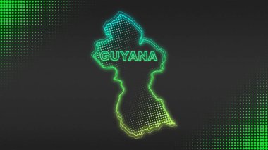 Neon Guyana Map Outline Futuristic Digital Glow Halftone Illustration