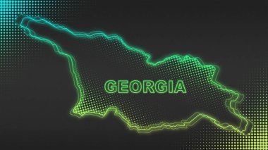 Neon Georgia Haritası Fütürist Dijital Işıltı YarıTonlama İllüstrasyonu