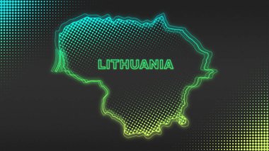 Neon Lithuania Map Outline Futuristic Digital Glow Halftone Illustration