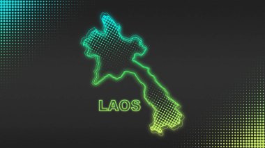Neon Laos Map Outline Futuristic Digital Glow Halftone Illustration