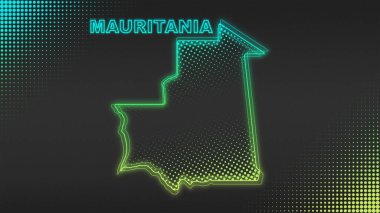 Neon Mauritania Map Outline Futuristic Digital Glow Halftone Illustration