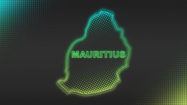 Neon Mauritius Map Outline Futuristic Digital Glow Halftone Illustration