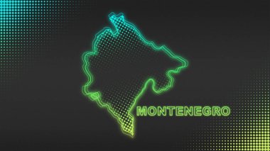 Neon Montenegro Map Outline Futuristic Digital Glow Halftone Illustration