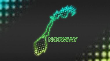 Neon Norway Map Outline Futuristic Digital Glow Halftone Illustration