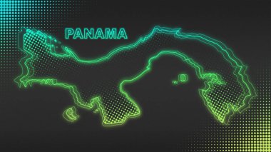 Neon Panama Haritası Fütürist Dijital Işıltı YarıTonlama İllüstrasyonu