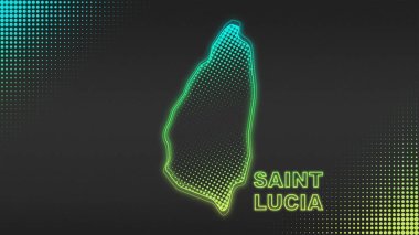 Neon Saint Lucia Map Outline Futuristic Digital Glow Halftone Illustration