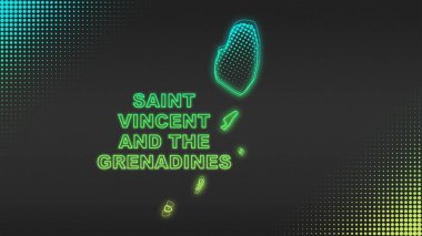 Neon Saint Vincent And The Grenadines Map Outline Futuristic Digital Glow Halftone Illustration