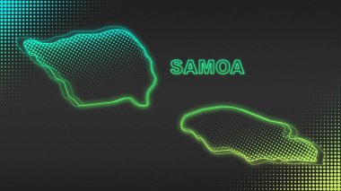 Neon Samoa Map Outline Futuristic Digital Glow Halftone Illustration
