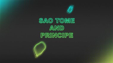 Neon Sao Tome and Principe Map Outline Futuristic Digital Glow Halftone Illustration