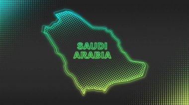 Neon Suudi Arabistan Haritası Fütürist Dijital Işıltı Yarıtonlama İllüstrasyonu