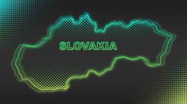Neon Slovakia Map Outline Futuristic Digital Glow Halftone Illustration