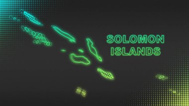 Neon Solomon Islands Map Outline Futuristic Digital Glow Halftone Illustration
