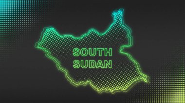 Neon Güney Sudan Haritası Taslak Fütüristik Dijital Parıltı YarıTonlama İllüstrasyonu