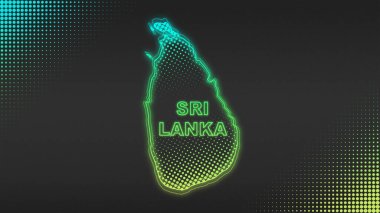 Neon Sri Lanka Haritası Taslak Fütüristik Dijital Parıltı YarıTonlama İllüstrasyonu