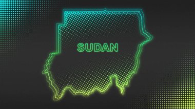 Neon Sudan Haritası Fütürist Dijital Işıltı Yarıton İllüstrasyonu