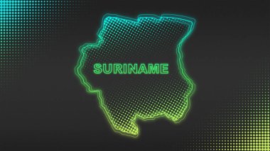 Neon Suriname Map Outline Futuristic Digital Glow Halftone Illustration