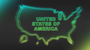 Neon United States Of America Map Outline Futuristic Digital Glow Halftone Illustration