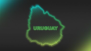 Neon Uruguay Map Outline Futuristic Digital Glow Halftone Illustration