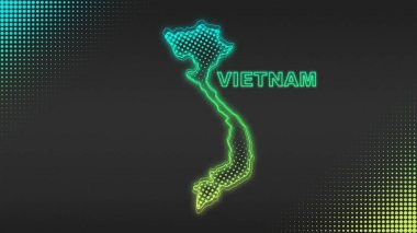 Neon Vietnam Map Outline Futuristic Digital Glow Halftone Illustration