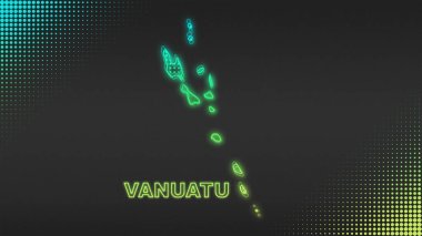 Neon Vanuatu Map Outline Futuristic Digital Glow Halftone Illustration