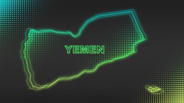 Neon Yemen Haritası Fütürist Dijital Işıltı Yarıton İllüstrasyonu