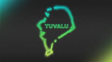 Neon Tuvalu Map Outline Futuristic Digital Glow Halftone Illustration