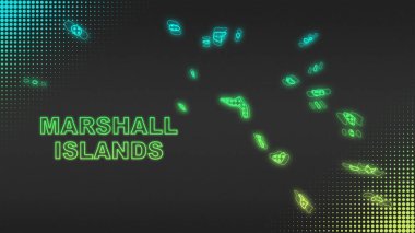 Neon Marshall Islands Map Outline Futuristic Digital Glow Halftone Illustration