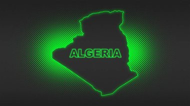Neon Algeria Map Outline Futuristic Digital Glow Halftone Illustration