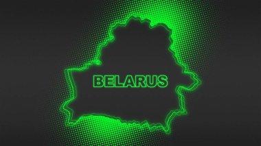 Neon Belarus Map Outline Futuristic Digital Glow Halftone Illustration
