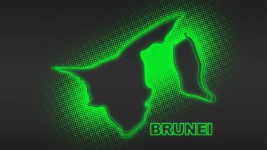 Neon Brunei Map Outline Futuristic Digital Glow Halftone Illustration