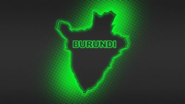 Neon Burundi Map Outline Futuristic Digital Glow Halftone Illustration