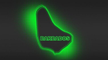 Neon Barbados Map Outline Futuristic Digital Glow Halftone Illustration